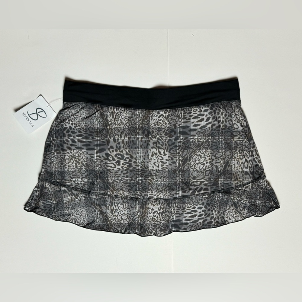 NWT Sofibella Women’s UV Tennis Skort - Black/Gray/White LPD/PLD Print - Size 1X